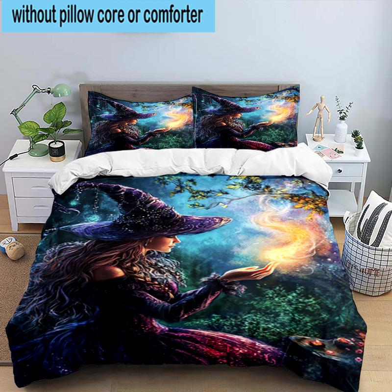 Witchcraft In The Moonlight 3pcs Bedding,Including 1pc Duvet Cover And 2pcs Pillowcases Perfect for Christmas,Ideal for Bedroom, Dormitory