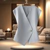 Women Suit Waistcoat V-Neck Sleeveless Single Button Irregular Design Suit Vest Solid