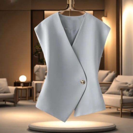 Women Suit Waistcoat V-Neck Sleeveless Single Button Irregular Design Suit Vest Solid