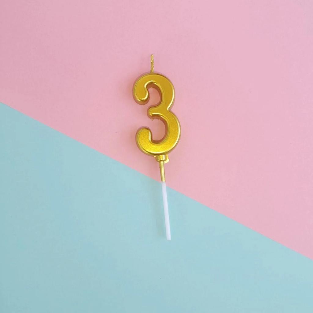 1pc Birthday Candle Golden Number Candle Smokeless Birthday Cake Party Baking Dessert Candle Plug-in Set