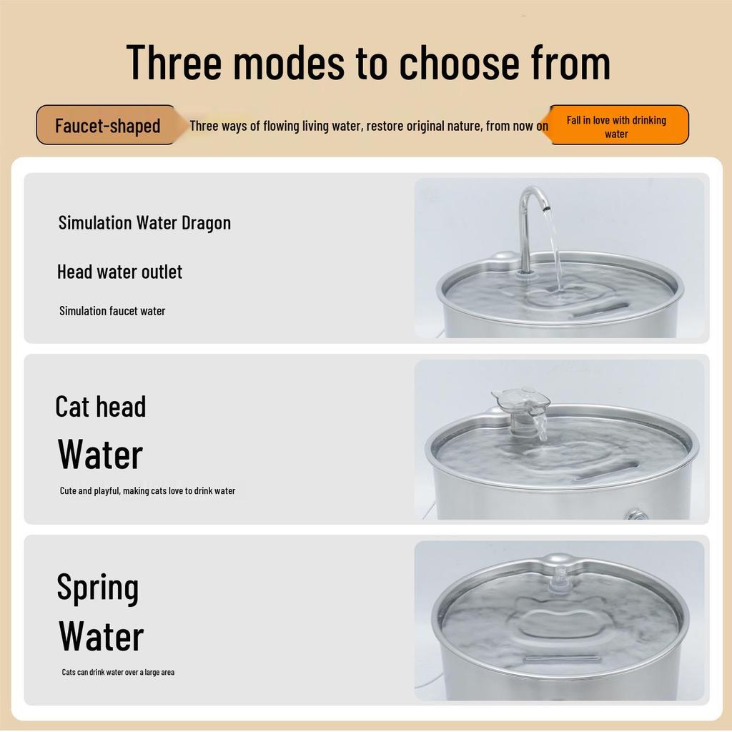 Simulated Faucet Pet Fountain with Automatic Circulation & Multi-Stage Filtration, Stainless Steel Design