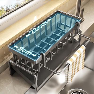 Rejilla para escurrir para fregadero de cocina, organizador de acero inoxidable, estante de fregadero autodrenante, soporte para esponja de jabón, paño de cocina, toallero, cesta de filtro