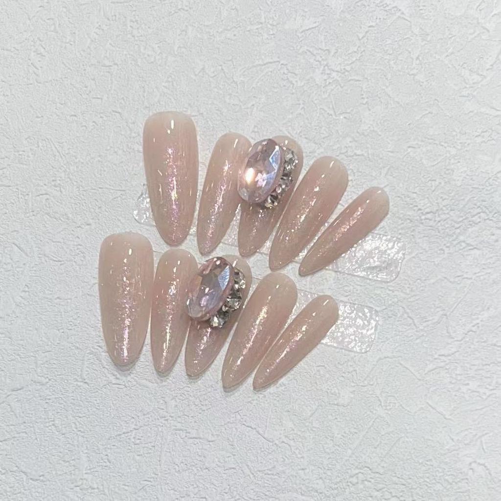 Reine Hand-Trage-Nagelstücke Hochwertiges Lila Aurora Opal Puder Einfacher Flash Diamant Abnehmbare Maniküre Fertigprodukt