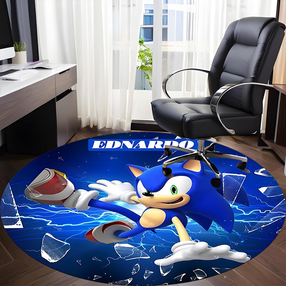 1PC Sonic Ednardo Office Round Rug - Perfect for Office or Study Decor, Machine Washable, Non-Slip Backing, Decorative Floor Mat