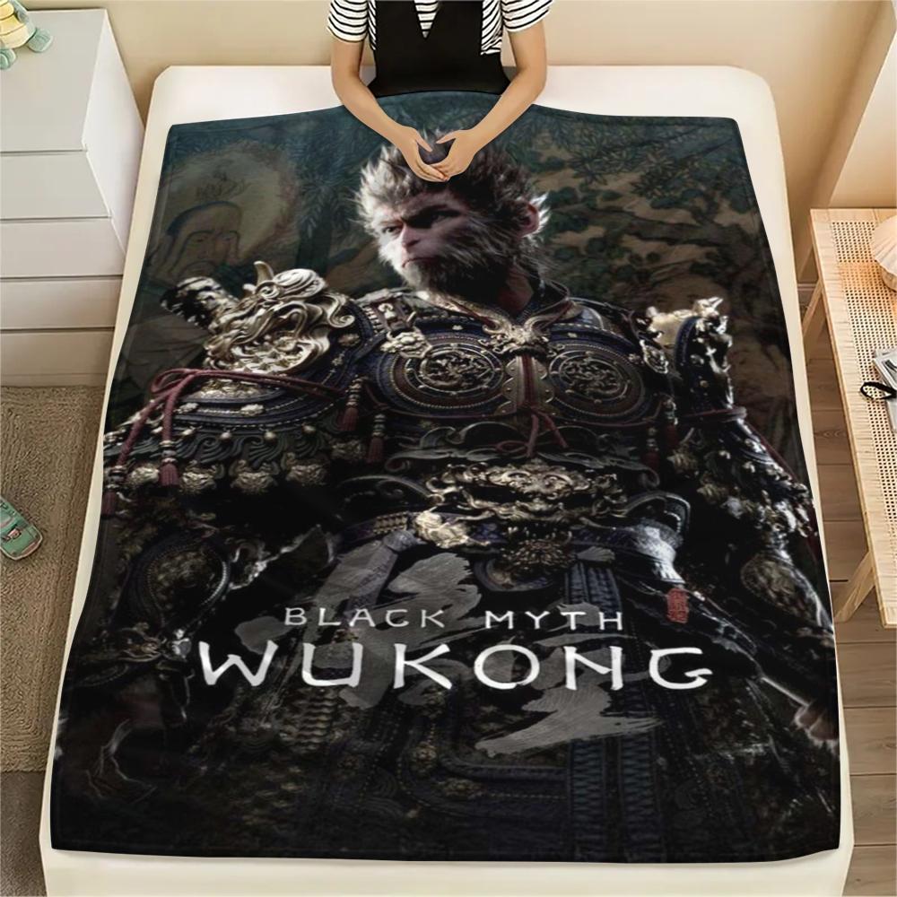 1Pc Black Myth Wukong Print Flannel Blanket, High quality Comfortable for All Seasons, Home Decor, Warmth and Comfort, Perfect for Gifts