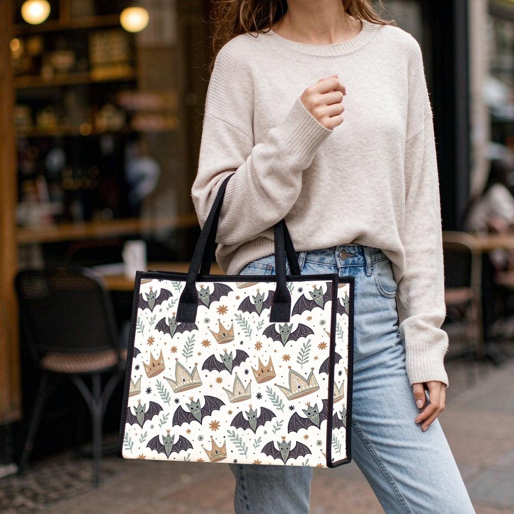 Cute Bat Print Tote Bag Fashion Casual Large Capacity Handbag for Daily Use