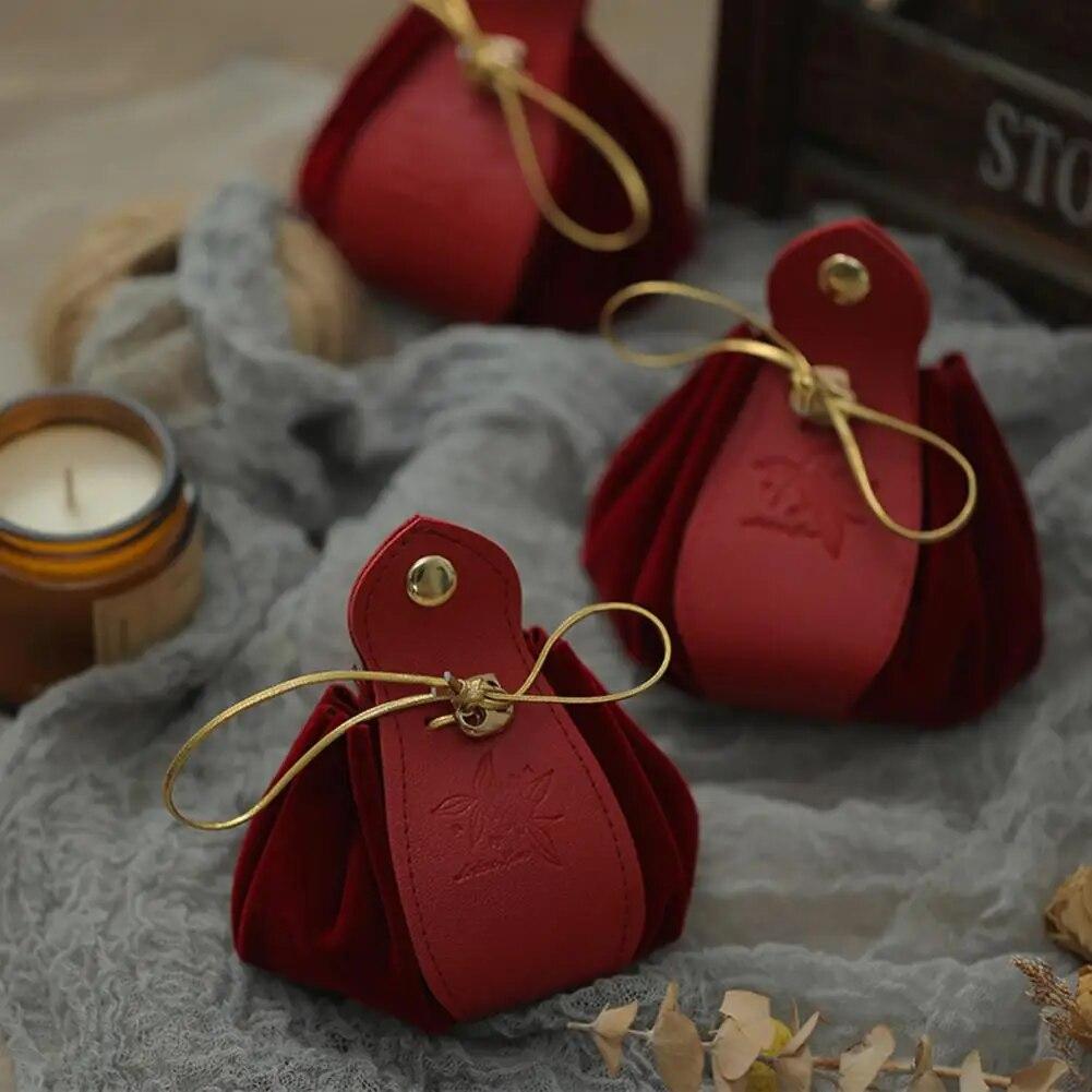 Gift Bag Drawstring Flannelette Texture Buckle Closure Portable Decor Gift Giving Widely Used Faux Leather Party Candy Pouch Wed
