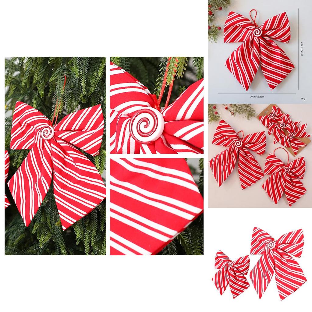 Red And White Diagonal Stripe Bow Pendant For Holiday Tree Ornaments
