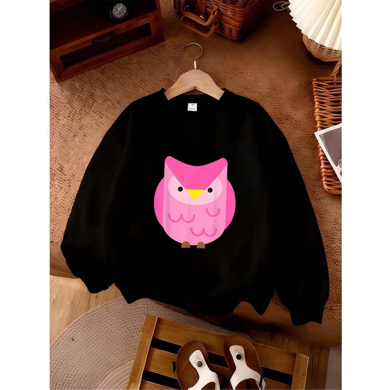 Girls' Crew Neck Fashion Sweatshirt | Casual Long Sleeve, Slight Stretch Fabric, Random Print Design, Perfect for Fall/Winter