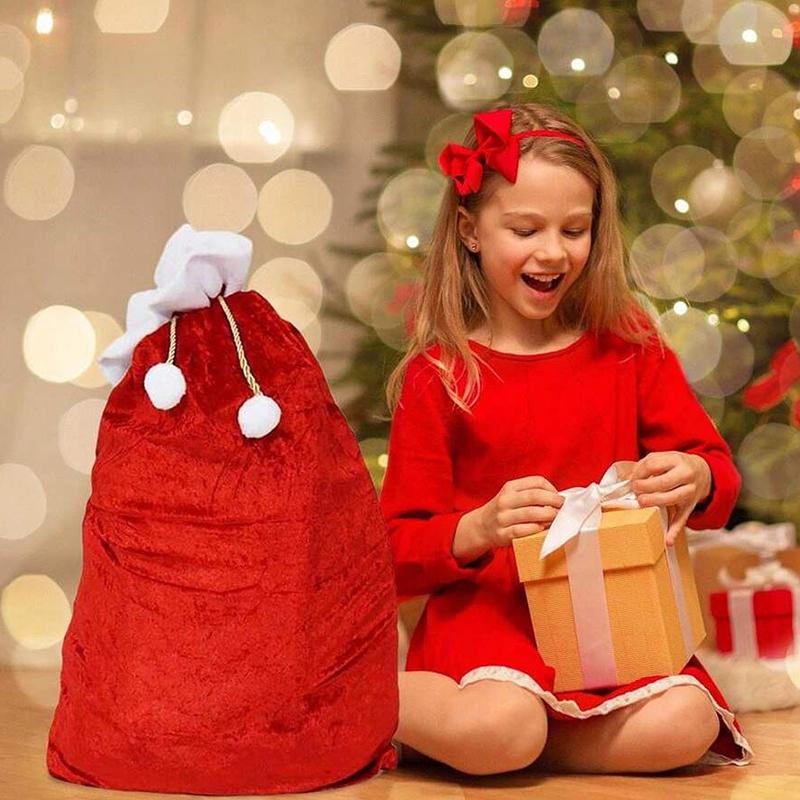 WTEMPO Red Retro Elegant Christmas Decorations Senior Backpacks Gift Bags High-end Velvet Thickened Gift Bags Large Drawstring Presents Packaging Bags