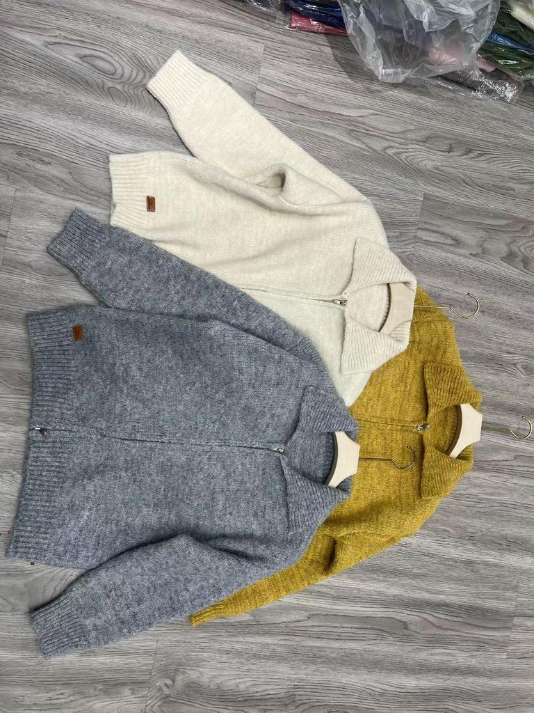 Women's Korean-Style Loose Lapel Double Zipper Sweater Coat - Autumn/Winter 2025 Knitted Cardigan