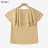 ZANZEA Women Casual Round Neck Summer Short Sleeve Ruffles Blouse