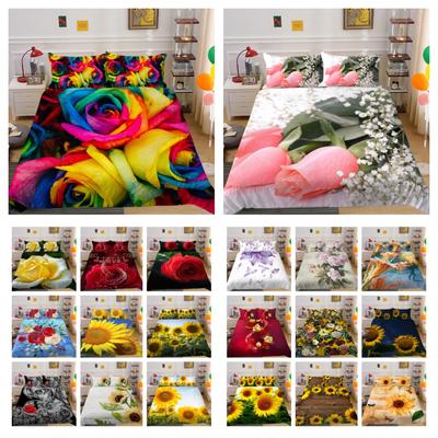 Juego de funda nórdica con estampado de flores en 3D, ropa de cama, colchas de poliéster de tamaño doble, ropa de cama para el hogar a la moda