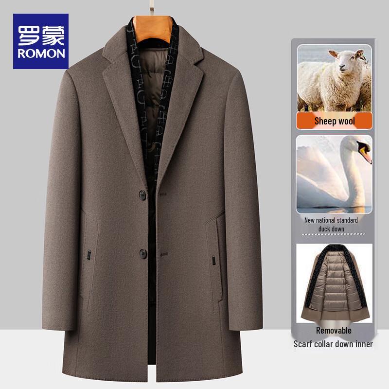 

ROMON Men s Detachable Down Liner Wool Blend Mid-Length Overcoat L