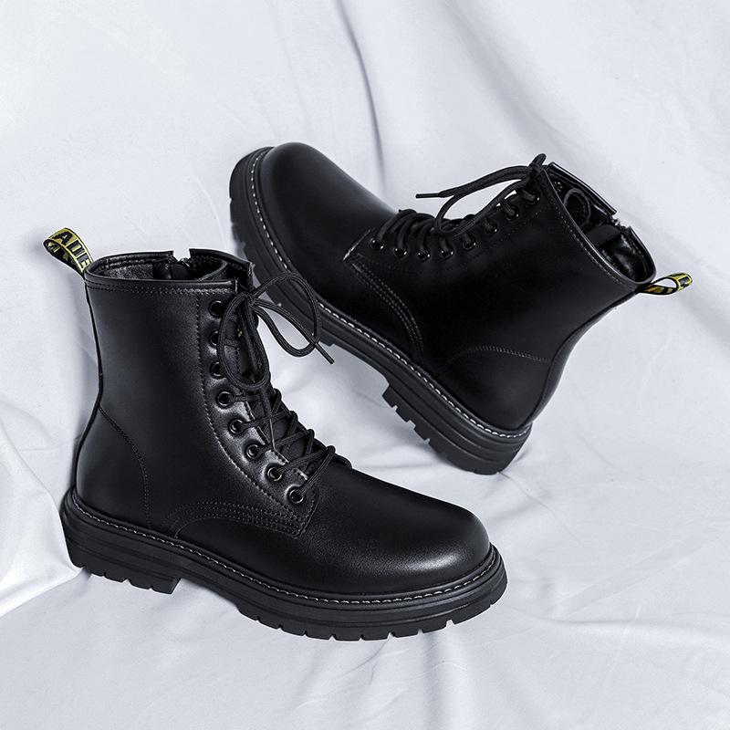 

Мужские ботинки мартинсы, ботинки в британском стиле, осенне-зимние мужские челси средней и высокой посадки, кожаные туфли 6005-R 38 чёрный