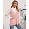 Women's Autumn and Winter Double Pocket Patchwork V-Neck Casual Sweater Vest