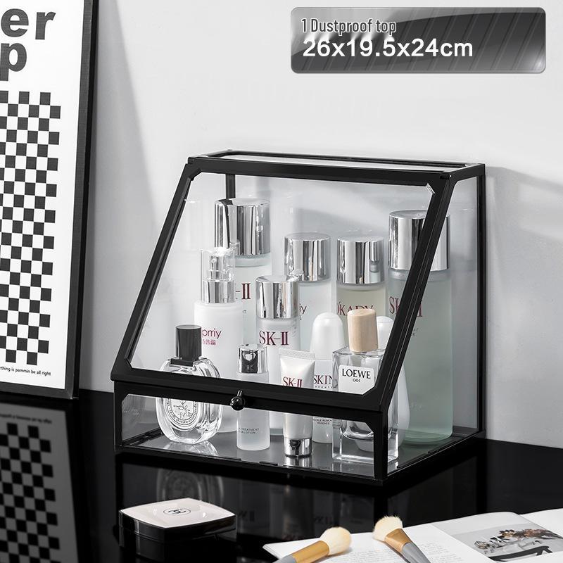 Luxury Glass Cosmetic Organizer - Dustproof Storage for Skincare, Lipsticks, and Masks
