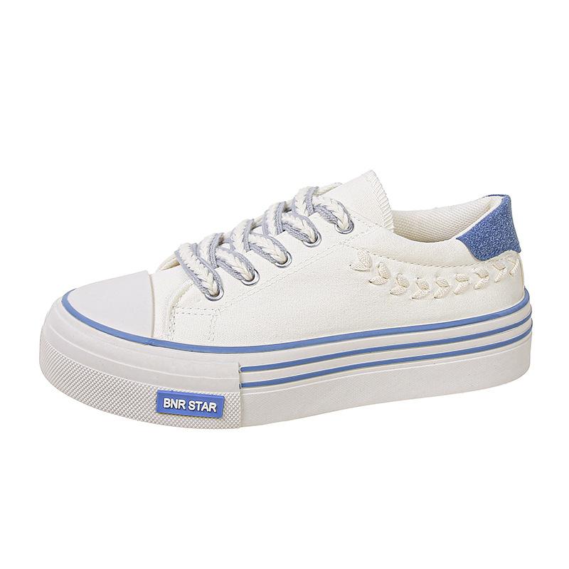 Canvas Shoes Women, Summer Casual Thick-soled Round Head White Shoes Low-top Student Board Shoes