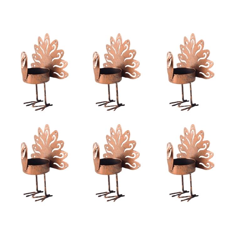 Turkey Design Tealight Candle Holders Set of 6 for Thanksgiving Mantel Decors, Metal Fall Table Accent for Harvest Centerpieces