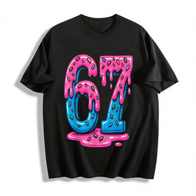 Fun Frosting Number 67 Print Casual Short Sleeve Unisex Top Pure Cotton T-shirt