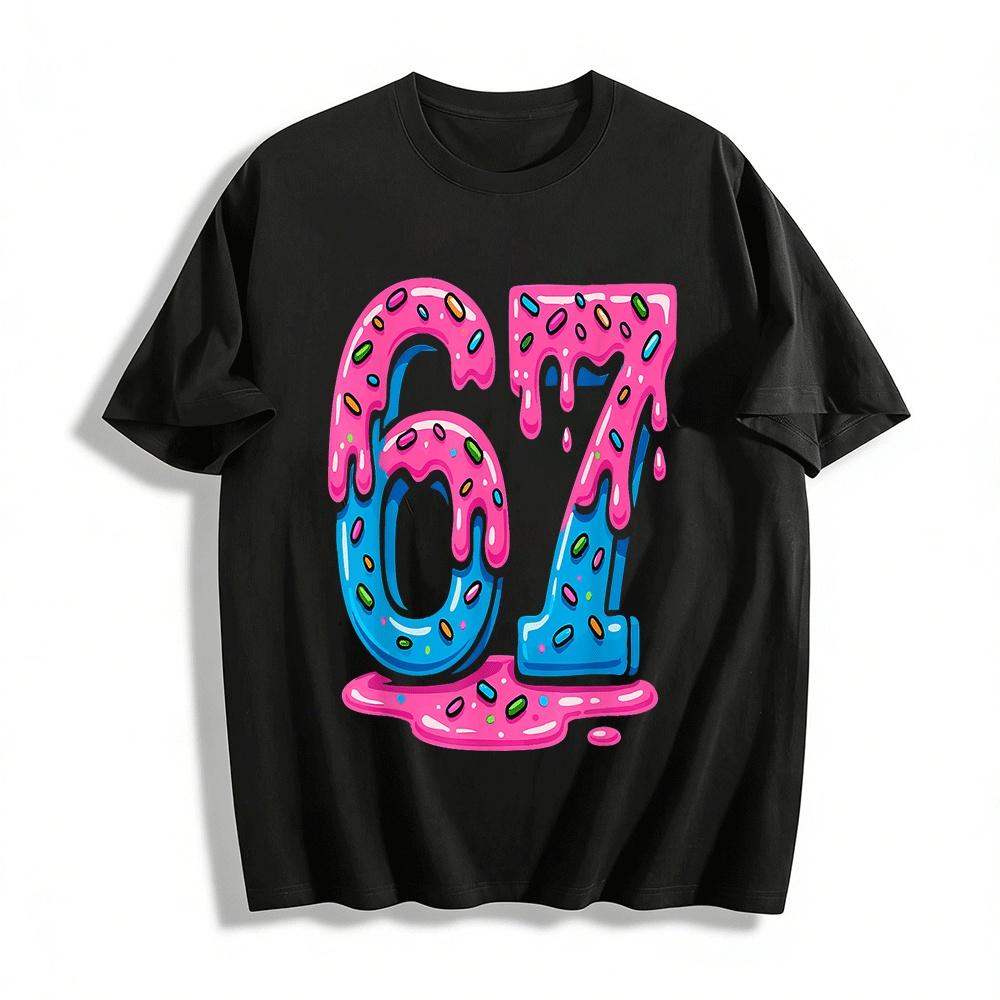 Fun Frosting Number 67 Print Casual Short Sleeve Unisex Top Pure cotton T-shirt XXS