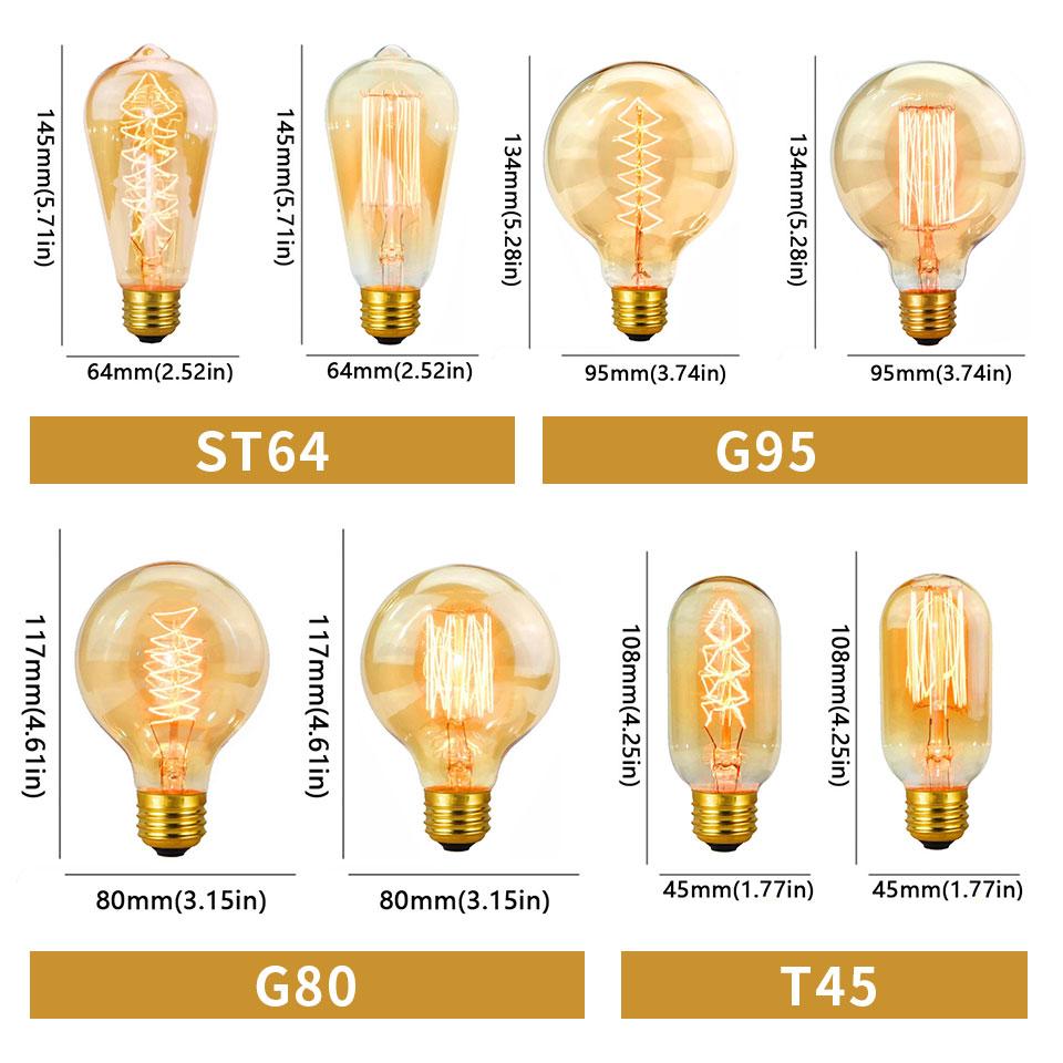 Retro Edison Bulb Lamps 220V110V E27/26 ST64 G80 T45 Bedroom Industrial Loft Vintage Light Bulb For Home Decor Led Lighting Lamp