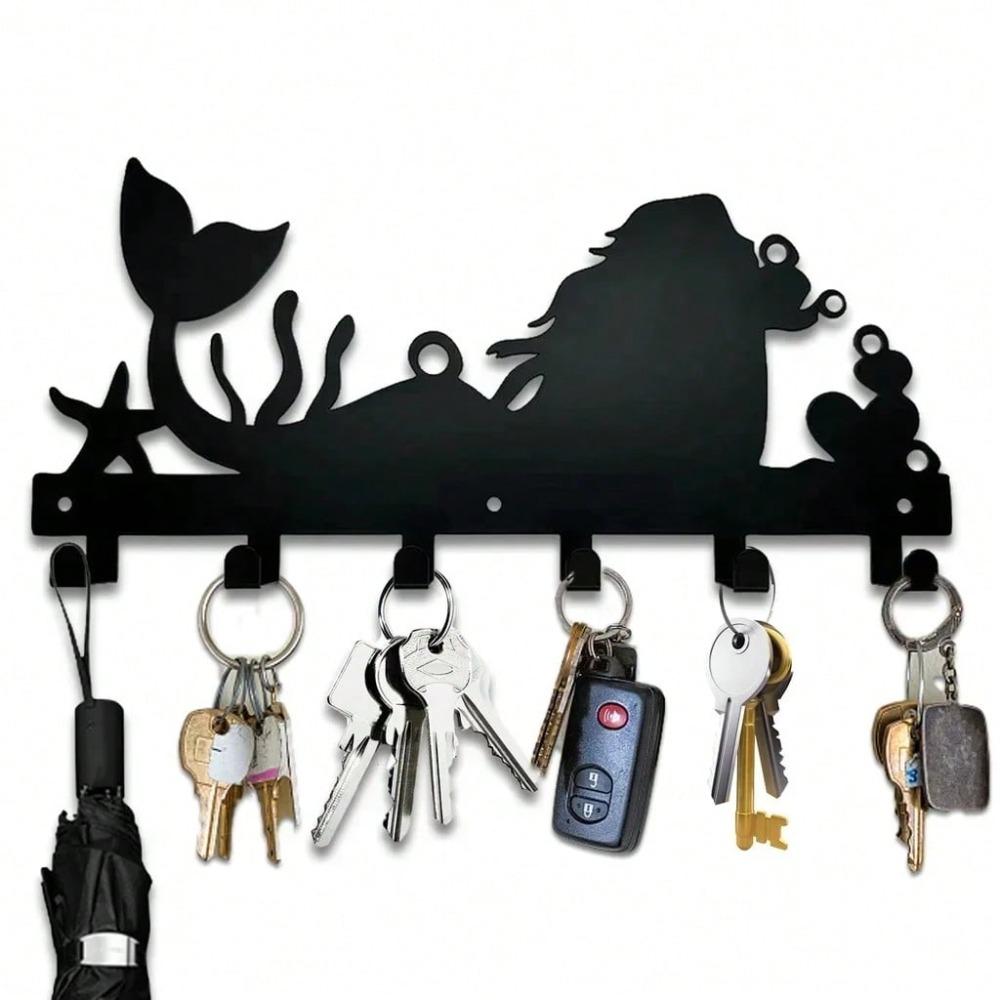 Mermaid Shaped Metal Key Holder Wall Mounted with 6 Hooks Entryway Organizer TY4236