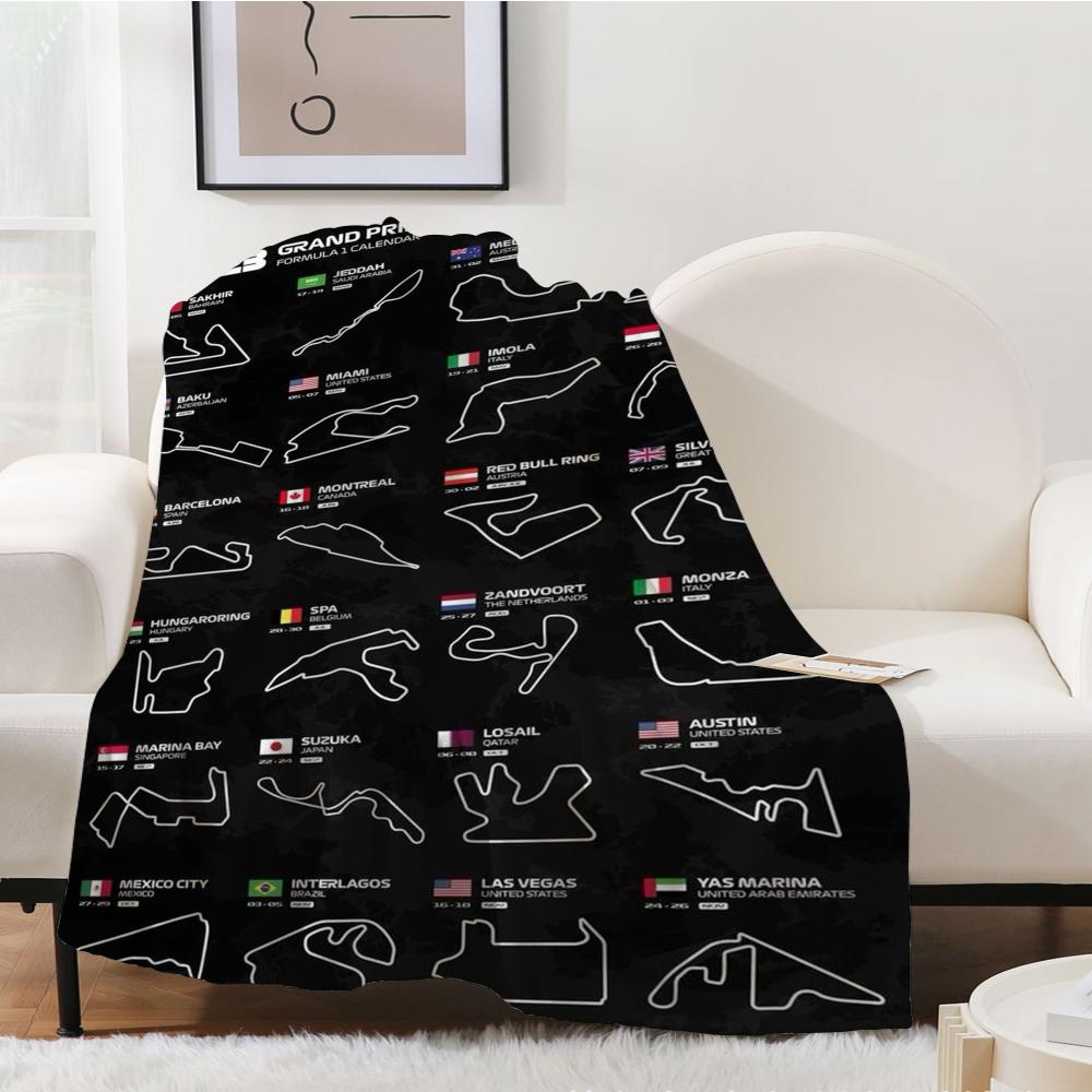 Throw Blanket Aesthetic Track F1 Portable Home Travel Camping Sofa Picnic Thick Warm Map Flannel Blanket
