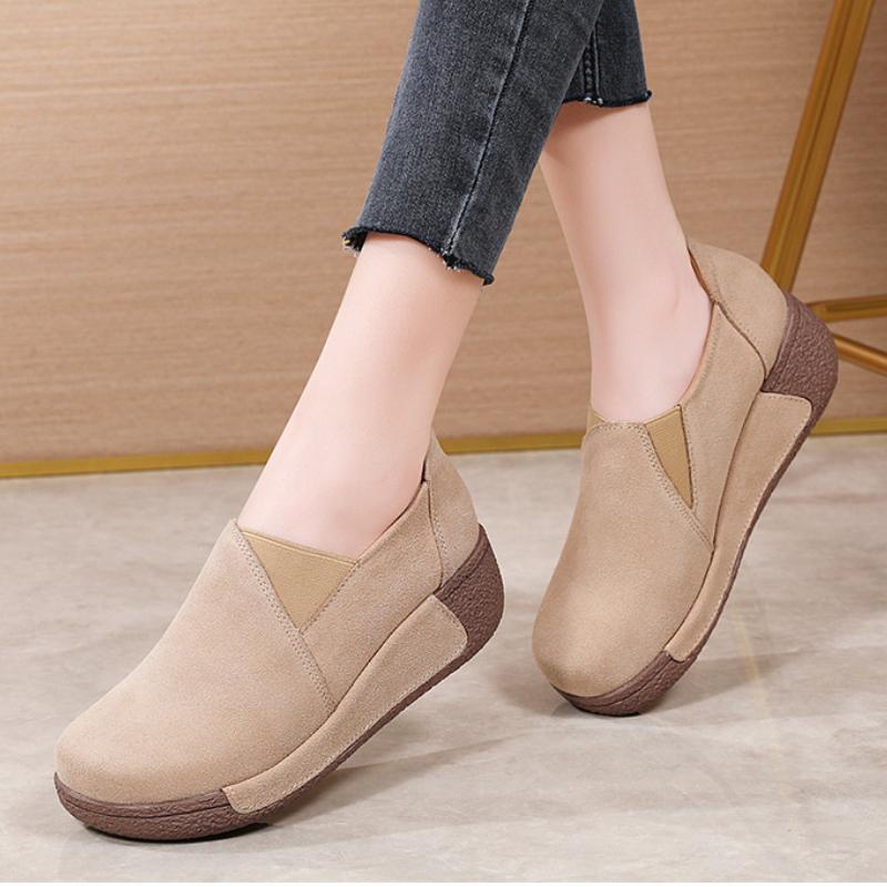 Elegant Mother Shoes Fashion Women Platform Shoes Genuine Leather Walking Loafers 5cm High Wedge Heels Shoes