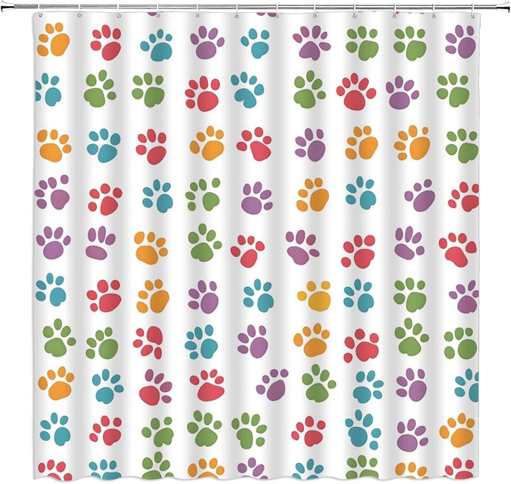 Cortinas de Ducha de Tela Impermeable 3D Set Estampado de Huella de Perro Animal Tela de Poliéster Decoración de Baño para Niños en Casa Cortinas de Baño con Ganchos