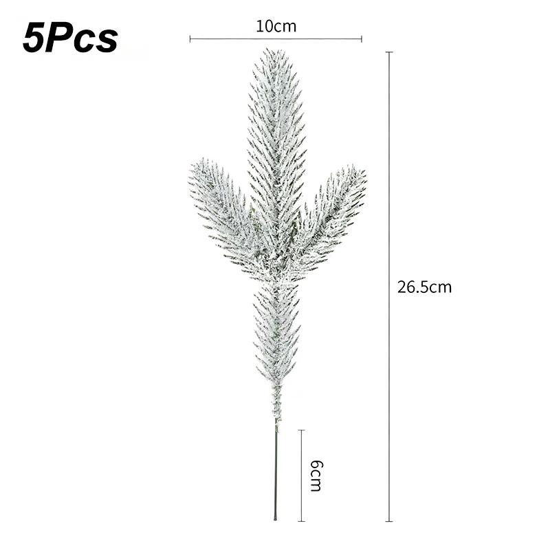 5/10Pcs Artificial Christmas Pine Needle Branches Cypress Leaf Flocked Pine Xmas Tree Fake Plant Wreath Ornament Snow Twig Decor