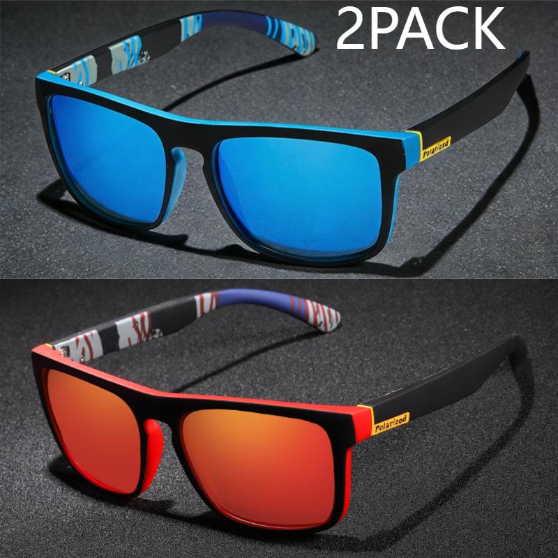 2PCS Fashion Sports Sunglasses Polarized Driving Sun Glasses Man Fishing Glasses Square Frame Metal Men and Women UV400 Eyewear