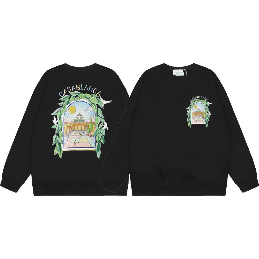 Cross-border trendy brand Casablanca Casablanca letter painted print 380g men s and women s crew neck sweater s (european code)