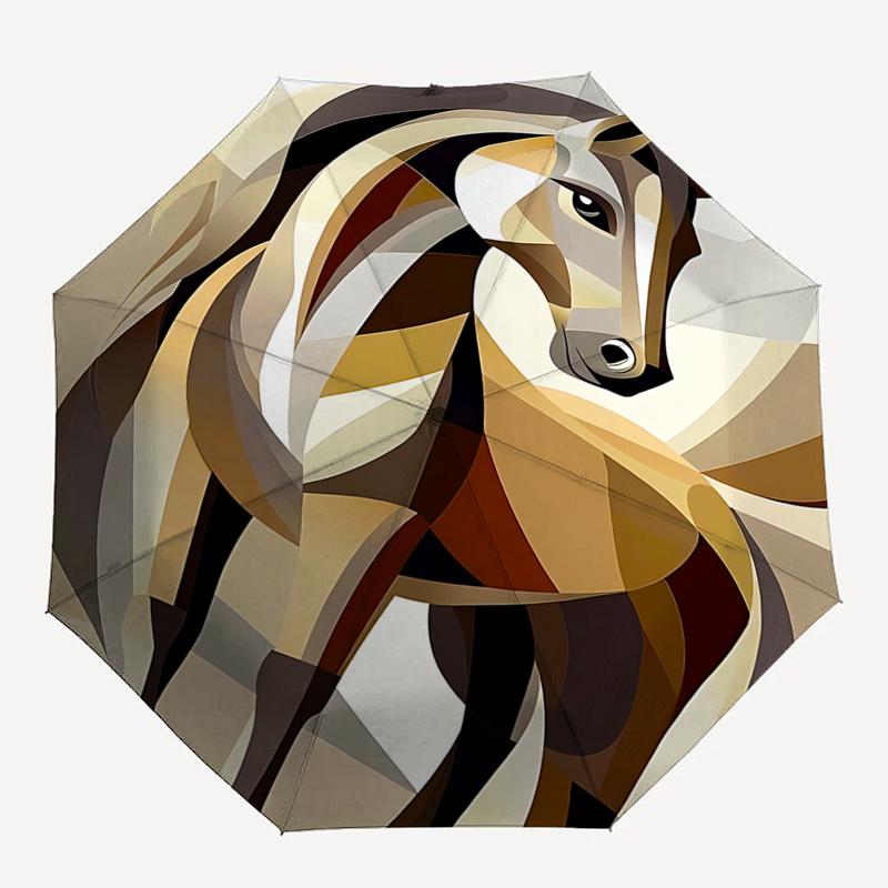 

Geometric Horse Design Automatic Opening/Closing Umbrella with Foldable Design,Outdoor Rain Gear for Fans,Travelers,Daily Use,Gift Idea1