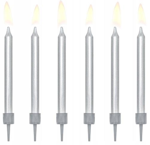 Smooth Birthday Candles, Silver, 6 Pcs
