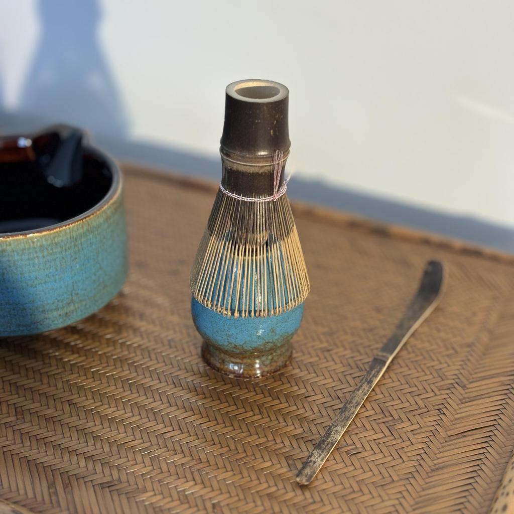 Sample Song Dynasty Matcha Ceremony Tool Set: Hundred-Pronged Bamboo Whisk, Chasen Stand, Tea Scoop, Stirring Brush