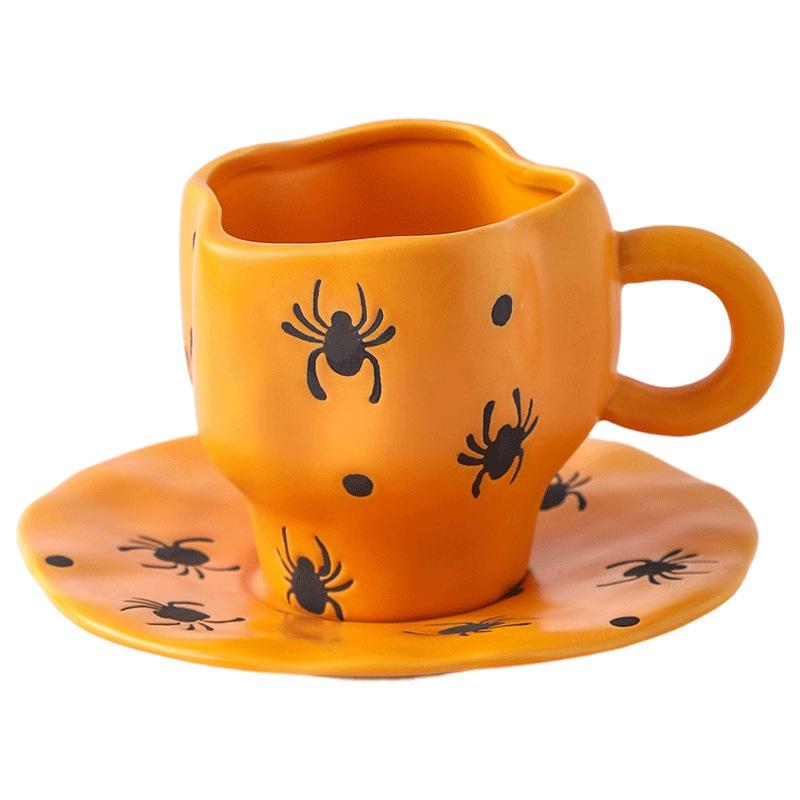 European Pumpkin Ceramic Coffee Cup Halloween Decorative Mug Exquisite Afternoon Camellia Tea Mug Home Breakfast Milk Cup 350ml