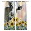 Animal Cow Color Oil Painting Window Curtains Bedroom Kitchen Drapes Panel Curtains for Living Room Christmas Home Decor