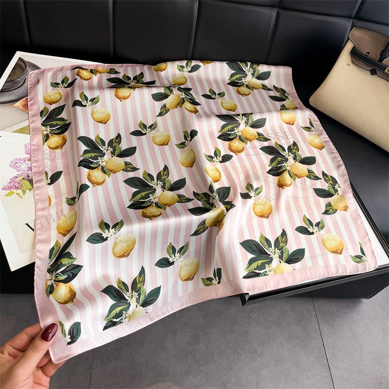 Geometric Lemon Simulation Silk Printing Women's Silk Scarf Square Scarf Premium Shawl Sunscreen Neck Scarf Headscarf Scarf