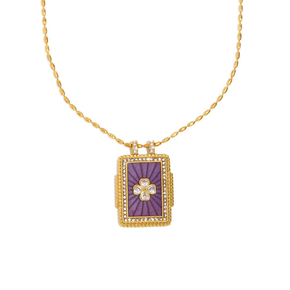 Retro Personality High-End Jewelry Stainless Steel Gold-Plated Dripping Oil Square Necklace Collection