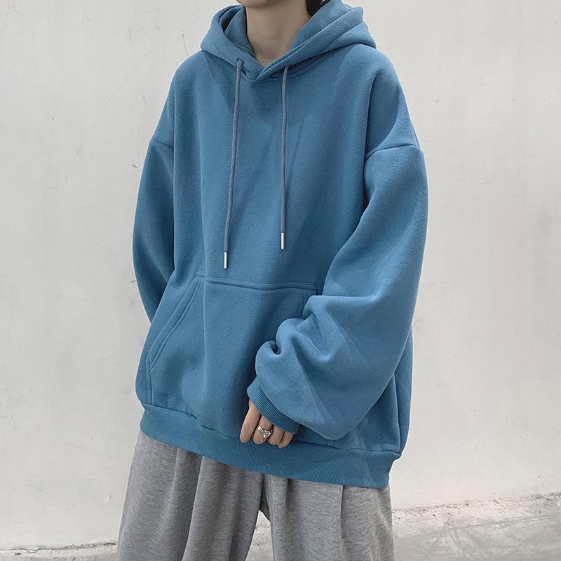 Korean Style Casual Unisex Hooded Pullover Sweatshirt - Long-Sleeved, Solid Color, Perfect for Spring and Autumn.
