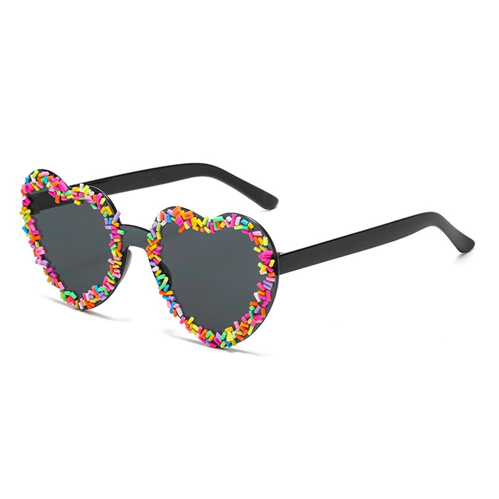 Attractive Glasses Women's Black Funny Heart Shaped Sunglasses For Y2k Colorful Sprinkles Decor Sun Glasses Luxury Brand Party Prom Eyewear Shades Uv400