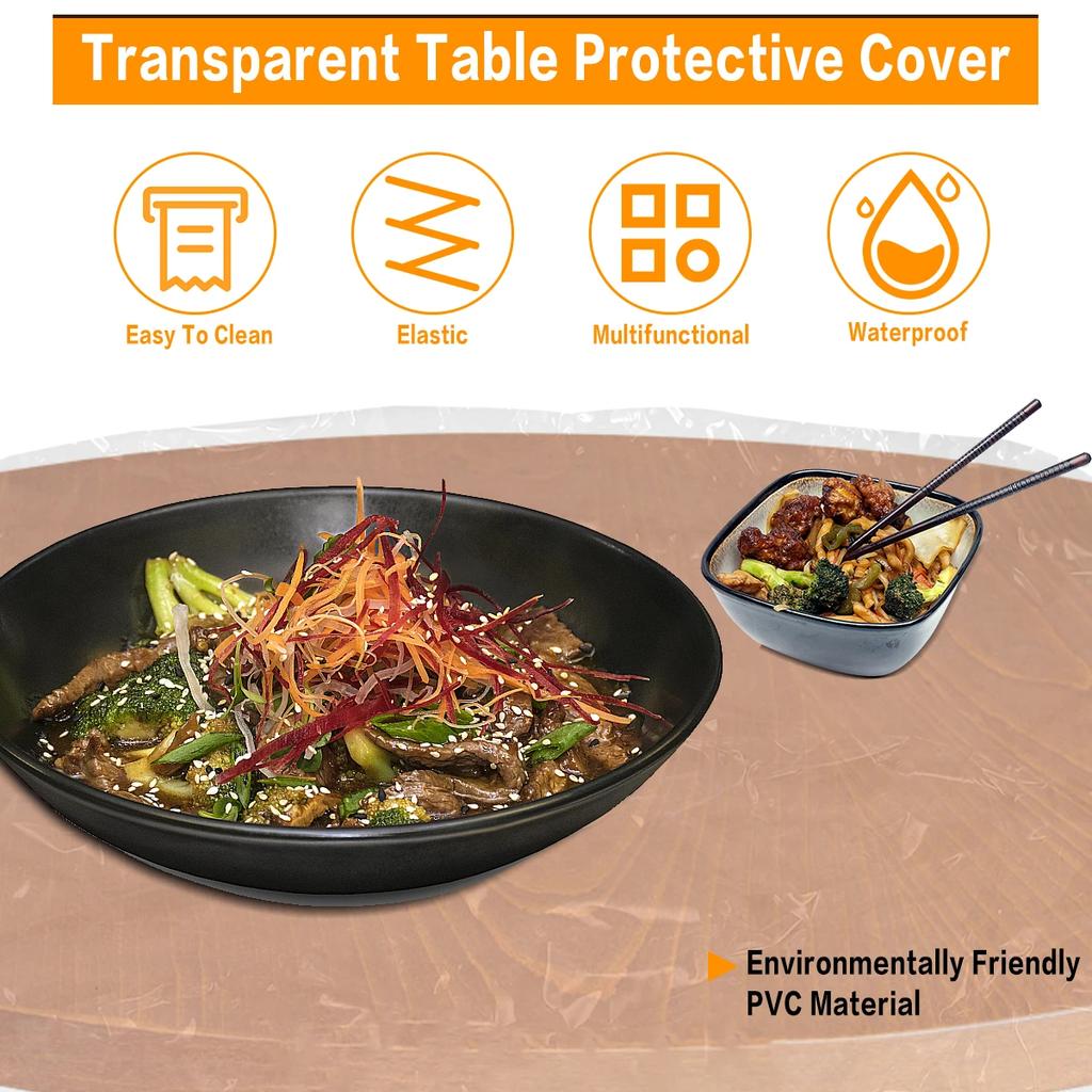 Round Tablecloth Elastic Transparent PVC Waterproof Oil-Proof Table Protector Cover Home Fitted Dinning Table Covers 3 Size
