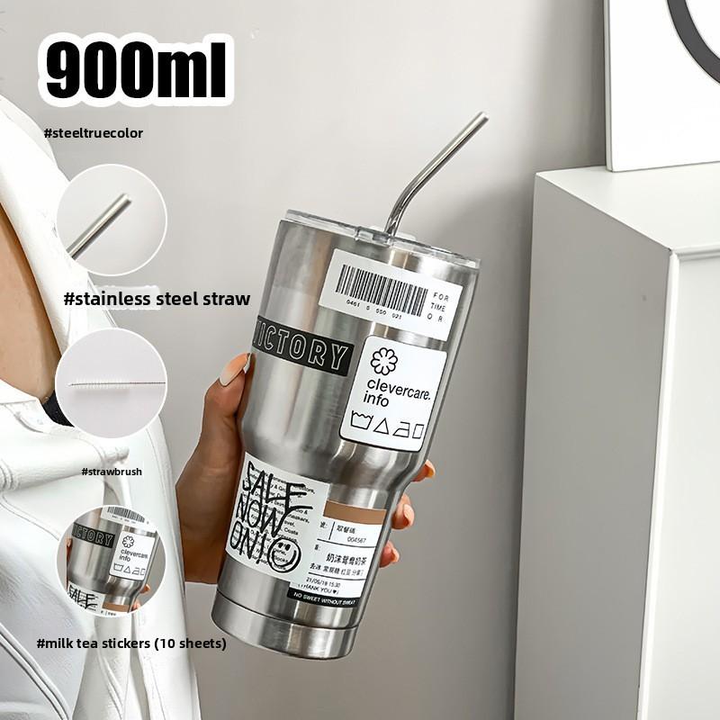 Stainless Steel Insulated Travel Mug With Straw For Office And Outdoor Use