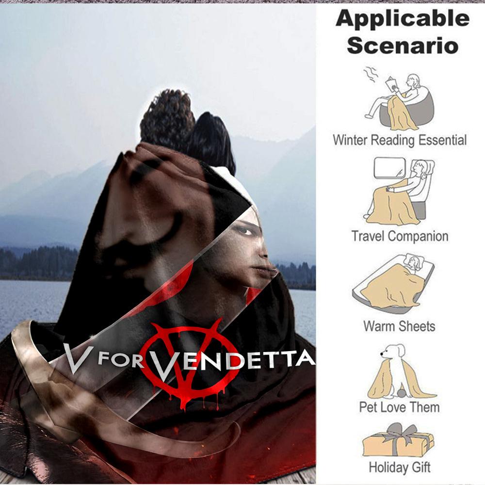 1pc V for Vendetta Flannel Throw Blanket - HD Printed Lightweight Soft Warm All-Season Blanket for Sofa, Bed, Travel, Camping 095