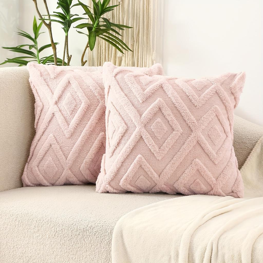 2Pcs Boho Abstract Plush Pillow Covers, Soft Fuzzy Decorative Cushion Cases for Couch, Sofa, Bedroom & Farmhouse Home Decor