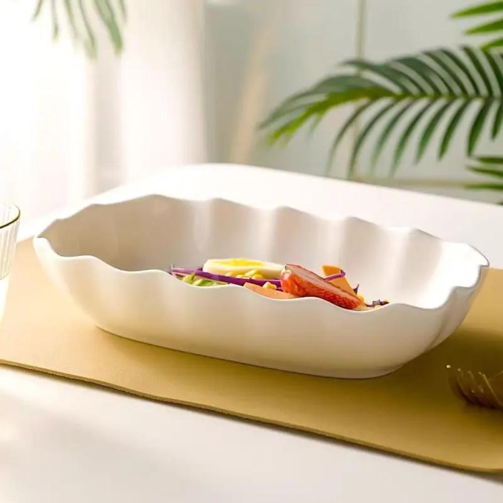 Heat-resistant Ruffled Edge Serving Plate Rectangular Meal Plate Artistic Steamed Fish Plate  Soup