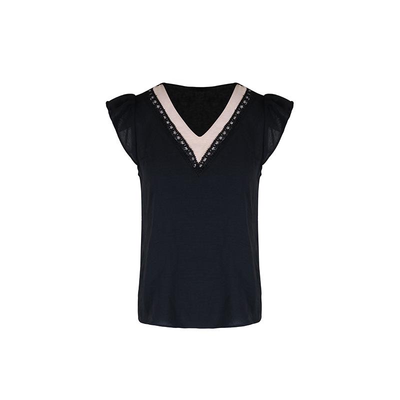 Summer Women's T-shirt Fashion Sleeveless Temperament Elegant Colorblocking V-Neck Tops