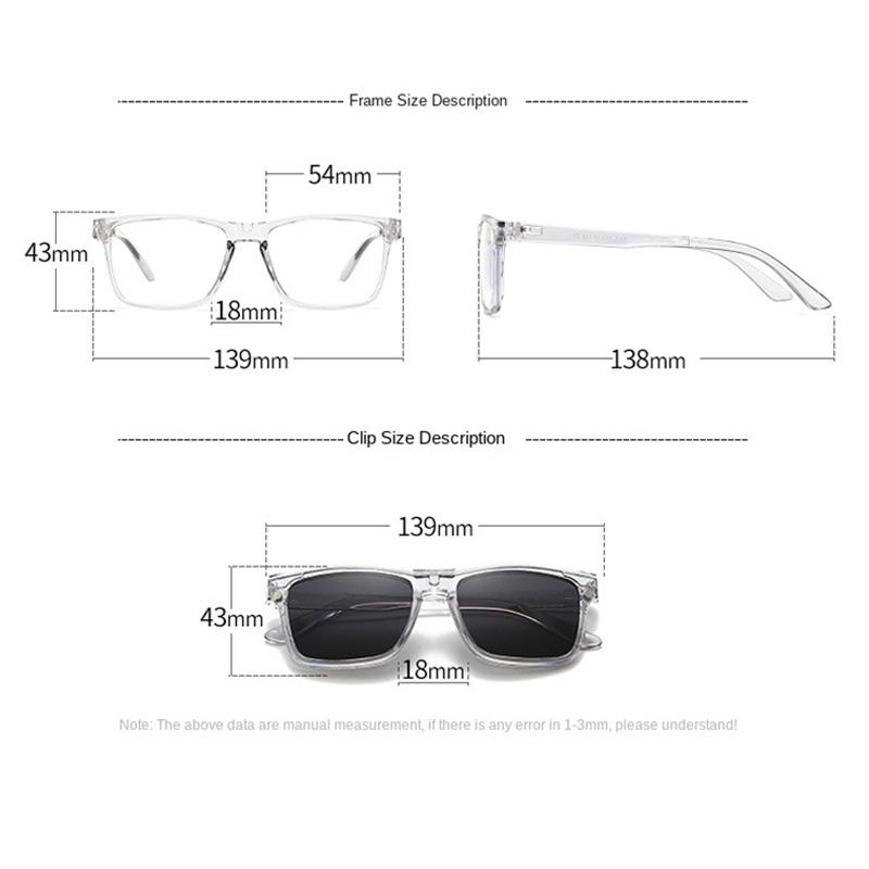 Magnetic Clip-On Sunglasses With Polarized Light Multiple Lens Pieces Transparent Grey Glasses Colorful Sunglasses Nearsighted