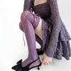 Autumn New Products Retro Hollow Rhombic Vertical Pattern Net Socks Japanese Wear Rope Ribbon Bow Jk Thin Over-the-knee Socks